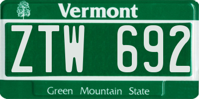 VT license plate ZTW692