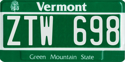 VT license plate ZTW698