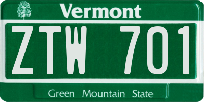 VT license plate ZTW701