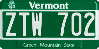 VT license plate ZTW702