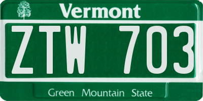 VT license plate ZTW703