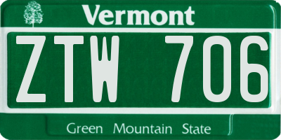 VT license plate ZTW706
