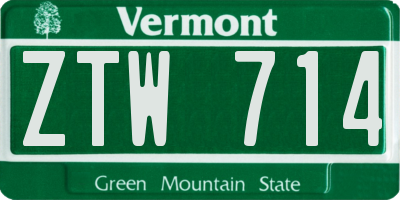 VT license plate ZTW714