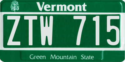 VT license plate ZTW715