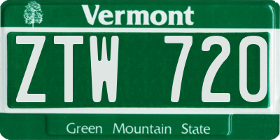 VT license plate ZTW720