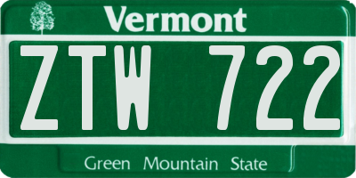 VT license plate ZTW722