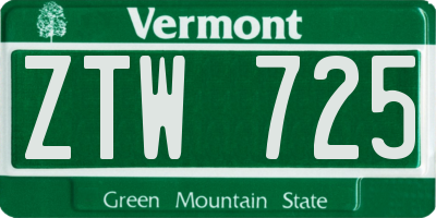VT license plate ZTW725
