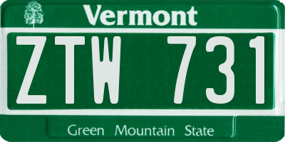 VT license plate ZTW731