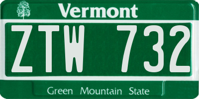 VT license plate ZTW732