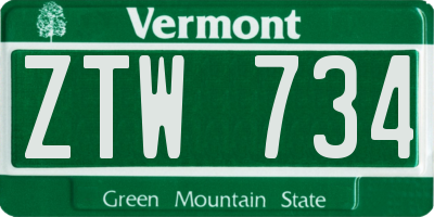 VT license plate ZTW734