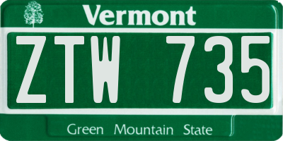 VT license plate ZTW735