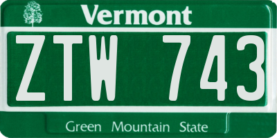 VT license plate ZTW743