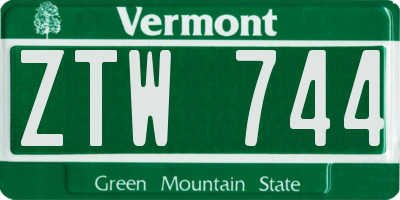 VT license plate ZTW744