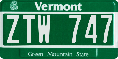 VT license plate ZTW747