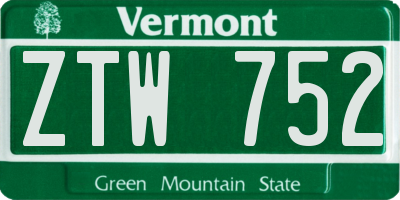 VT license plate ZTW752