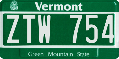 VT license plate ZTW754