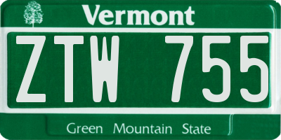 VT license plate ZTW755