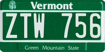 VT license plate ZTW756