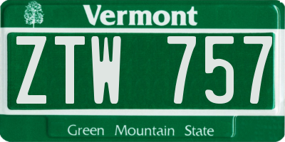 VT license plate ZTW757