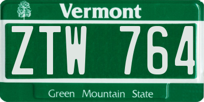VT license plate ZTW764