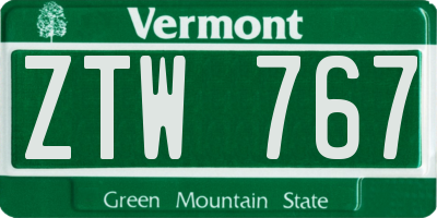 VT license plate ZTW767