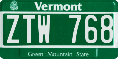 VT license plate ZTW768