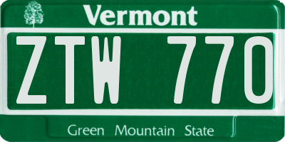 VT license plate ZTW770