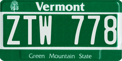 VT license plate ZTW778