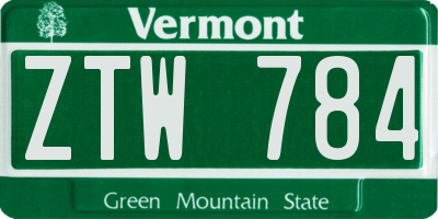 VT license plate ZTW784