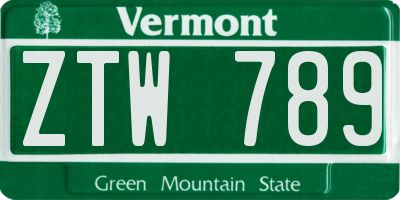 VT license plate ZTW789