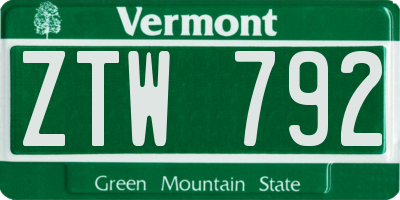 VT license plate ZTW792
