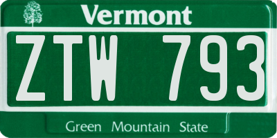 VT license plate ZTW793