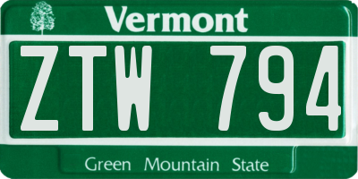 VT license plate ZTW794