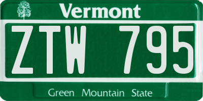 VT license plate ZTW795