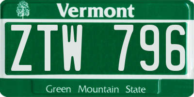 VT license plate ZTW796