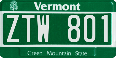 VT license plate ZTW801