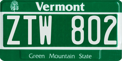 VT license plate ZTW802