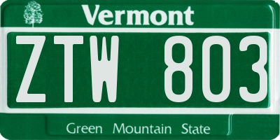 VT license plate ZTW803