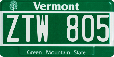 VT license plate ZTW805