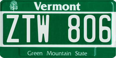 VT license plate ZTW806