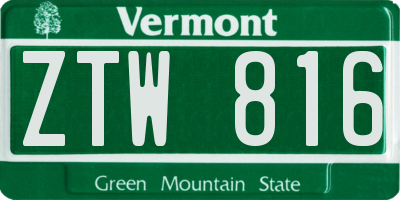 VT license plate ZTW816