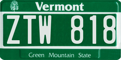 VT license plate ZTW818
