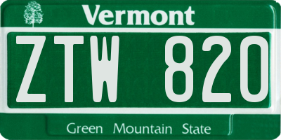 VT license plate ZTW820