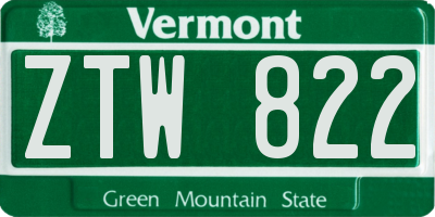 VT license plate ZTW822