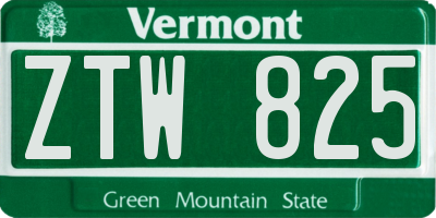 VT license plate ZTW825