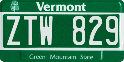 VT license plate ZTW829
