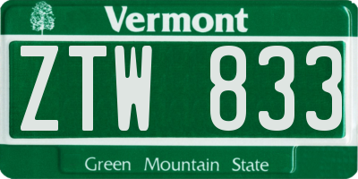 VT license plate ZTW833