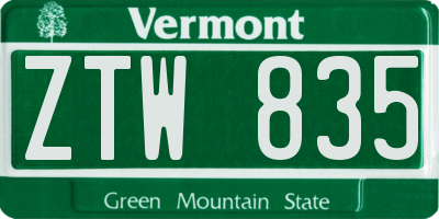 VT license plate ZTW835