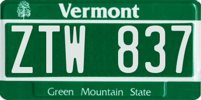 VT license plate ZTW837