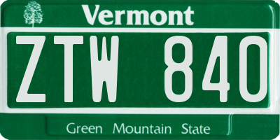 VT license plate ZTW840